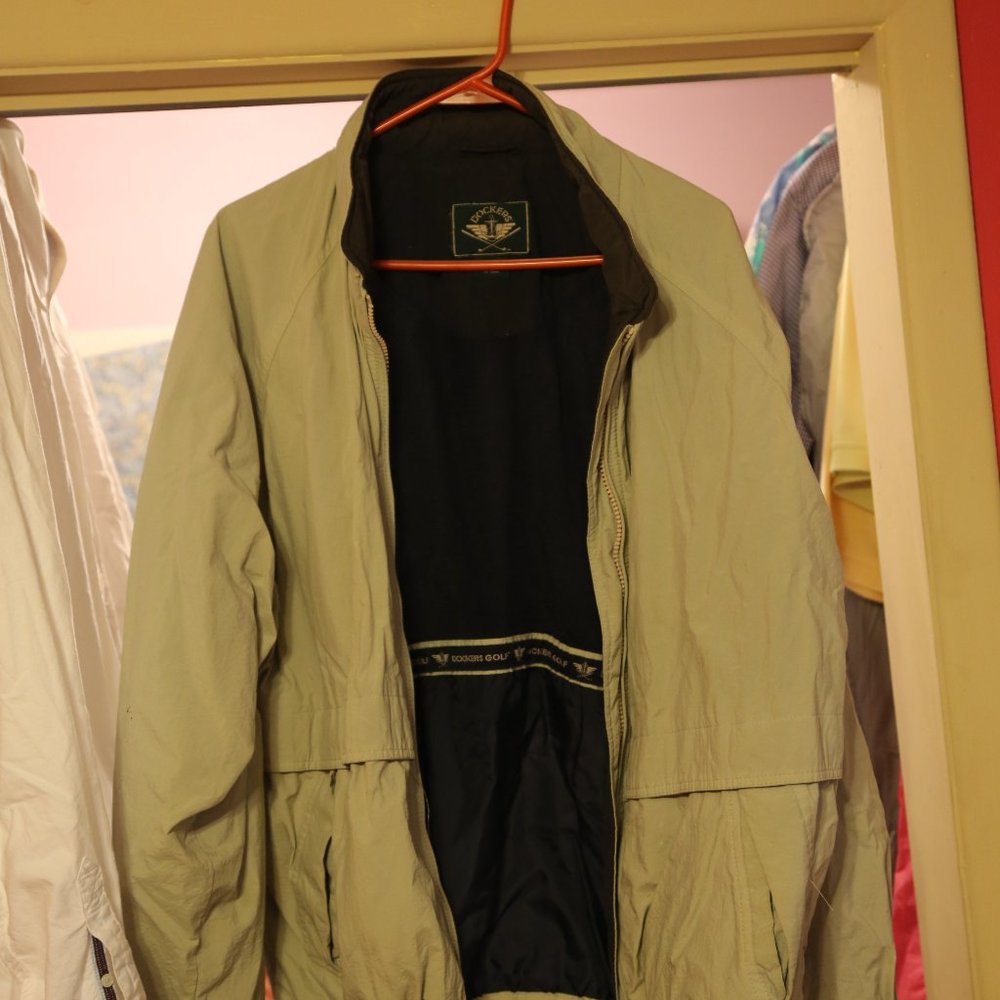 Dockets Golf Jacket Large with strings with zipper front beige / blue inside